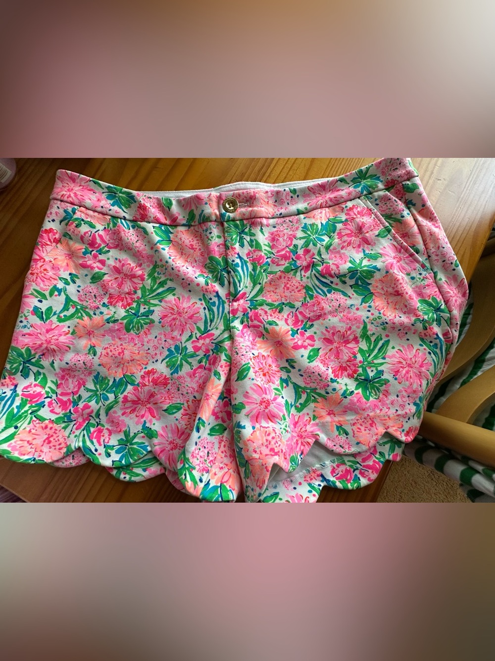 Lilly Pulitzer Pink & Green Floral Scallop-Hem High-Waist Shorts
